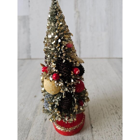Vintage gold flocked fruit bottle mini tree Xmas pinecone decor - Picture 2 of 12